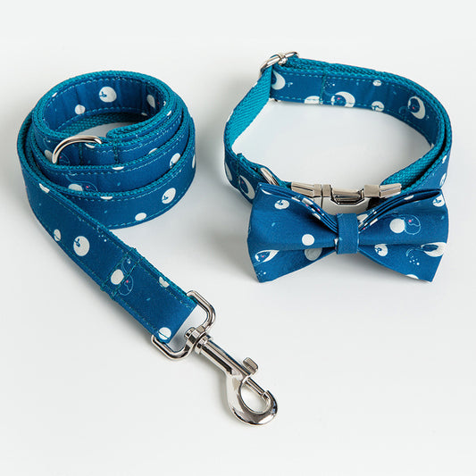 Dog Collar and Leash Set with Bow Tie – Stylish Polka Dot Design in Durable Polyester