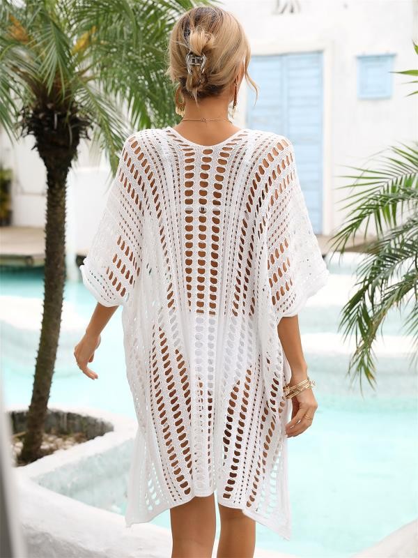 Lightweight Open Knit Long Cover Up with See-Through Mesh Design – Elegant Beachwear for Women, Ideal for Poolside, Vacations and Summer Looks