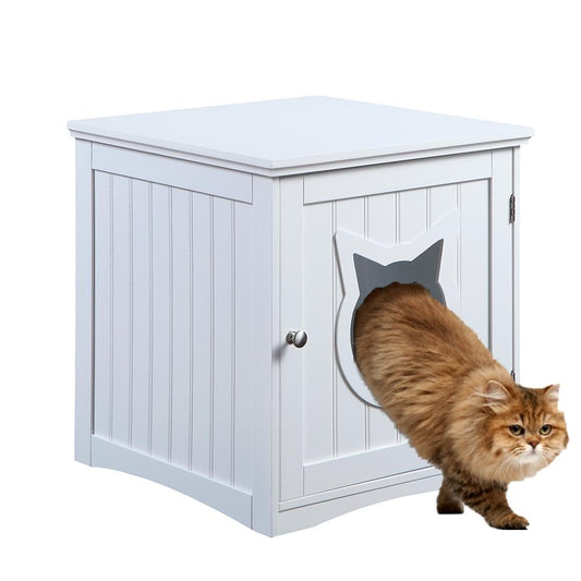 2-in-1 Cat House Side Table and Litter Box Enclosure – Stylish Nightstand Pet Furniture for Small Spaces