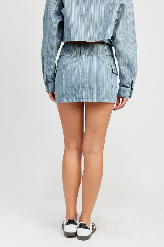 Belted Mini Denim Skirt - High-Waisted Fitted Jean Skirt with Stylish Belt Detail for Trendy Summer Outfits and Everyday Street Style