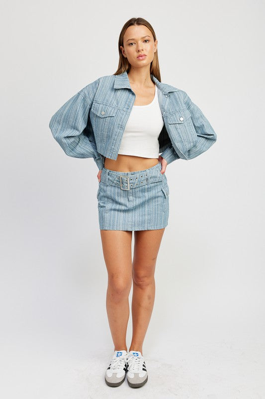 Belted Mini Denim Skirt - High-Waisted Fitted Jean Skirt with Stylish Belt Detail for Trendy Summer Outfits and Everyday Street Style