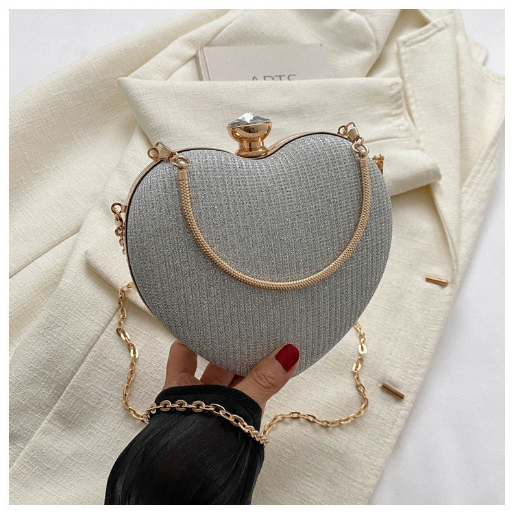 Heart-Shaped Evening Clutch Bag for Women – Sparkly Party Purse with Gold Chain, Elegant & Unique Design
