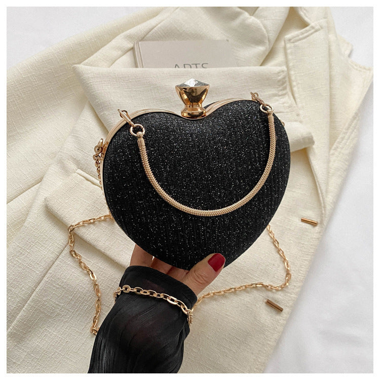 Heart-Shaped Evening Clutch Bag for Women – Sparkly Party Purse with Gold Chain, Elegant & Unique Design