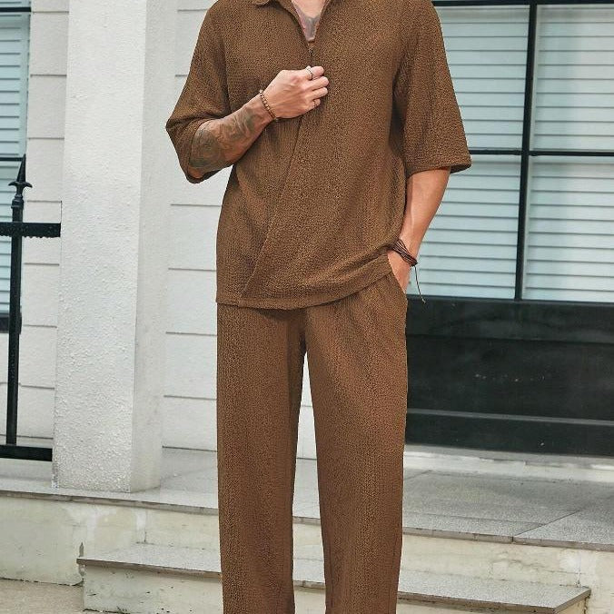 Men's Summer Commuter Set – Short Sleeve Top & Straight-Leg Trousers