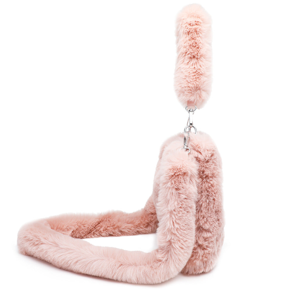 Fluffy Women’s Shoulder Bag with Heart Design – 3-in-1 Winter Handbag with Strap, Soft & Stylish