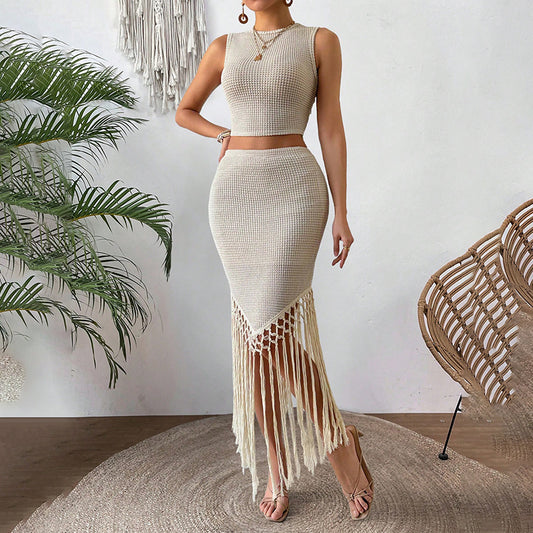 2-Piece Skirt Set for Women | Sleeveless Crop Top & High-Waisted Bodycon Skirt – Trendy & Chic