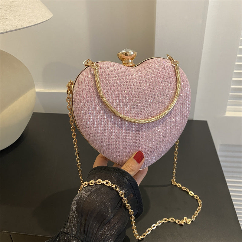 Heart-Shaped Evening Clutch Bag for Women – Sparkly Party Purse with Gold Chain, Elegant & Unique Design