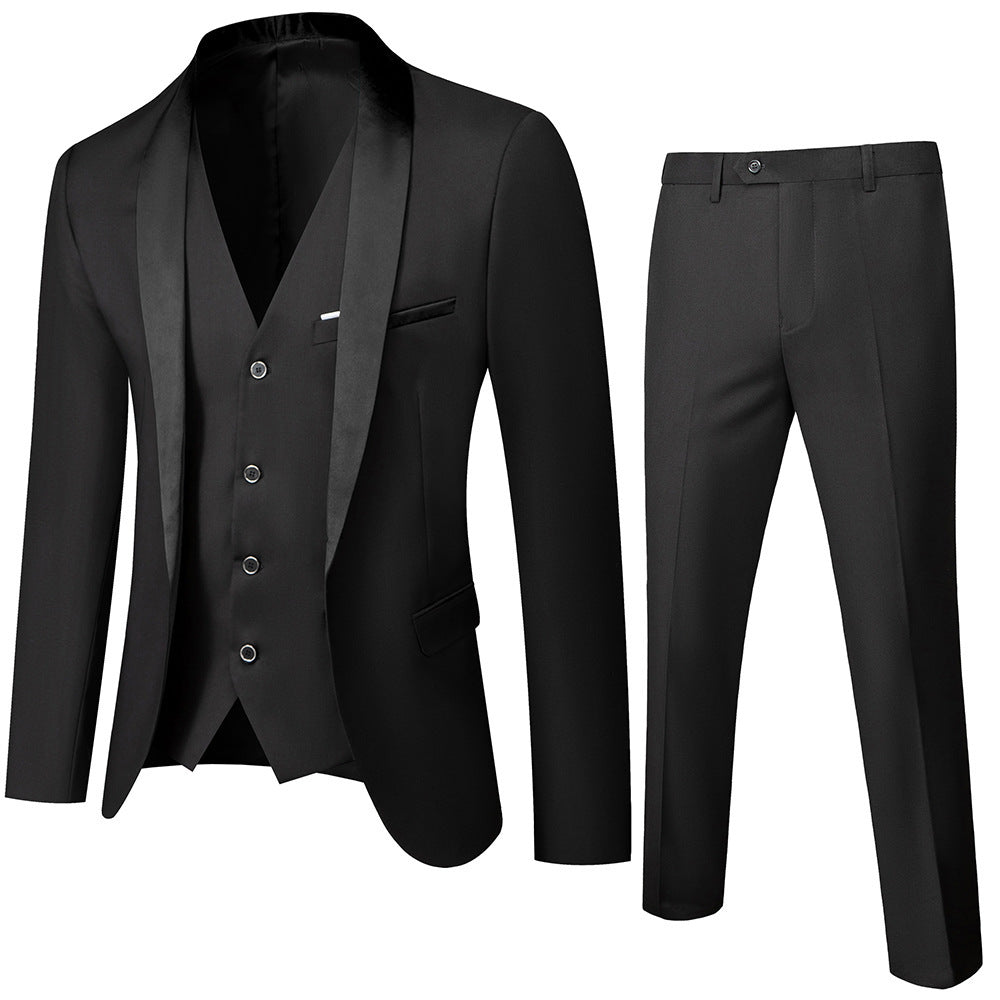 Men’s Elegant Green Business Suit with Fruit Collar – Slim Fit Casual Formal 3-Piece Set