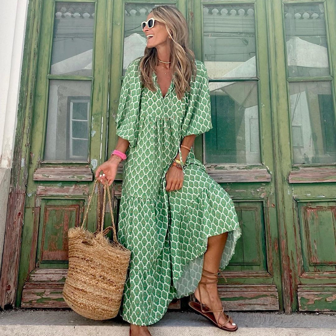 Boho Summer Dress for Women – Elegant Vintage Floral Long Casual Dress
