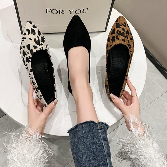 Women’s Leopard Print Pointed Flats – Elegant Low-Heel Shoes for Spring and Summer