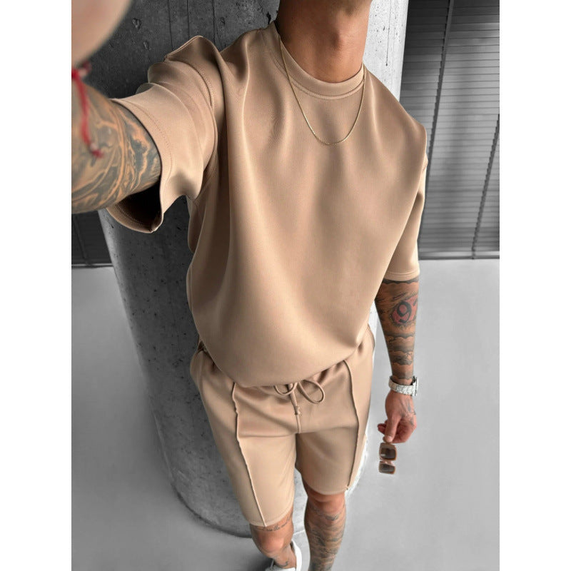 Men's Summer Sports Set – Short Sleeve T-Shirt and Breathable Polyester Shorts