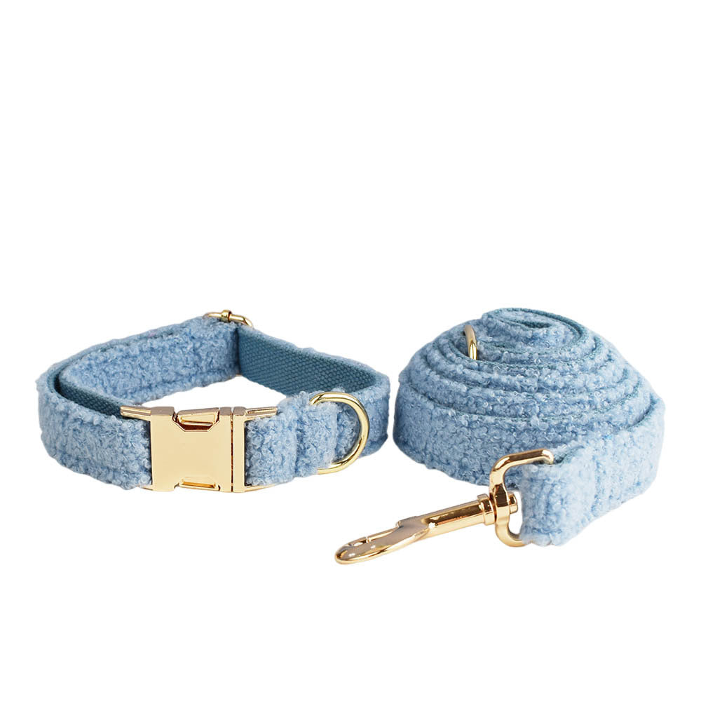 Blue Plush Dog Harness Set – Collar, Leash, Bow & Vest (Soft Teddy Style)