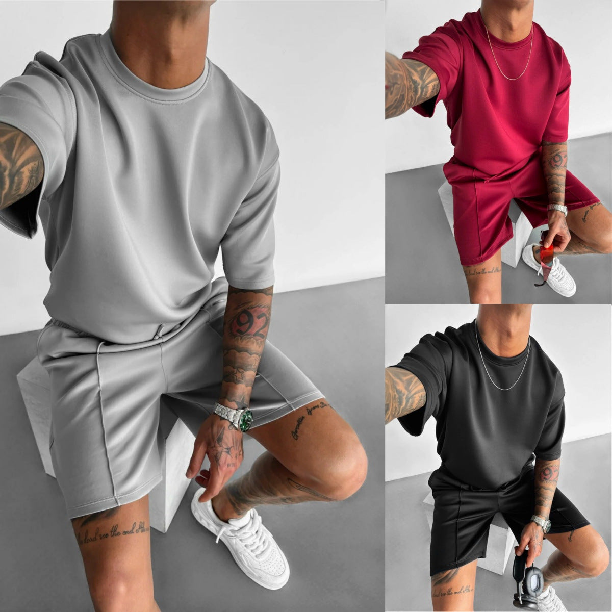 Men's Summer Sports Set – Short Sleeve T-Shirt and Breathable Polyester Shorts