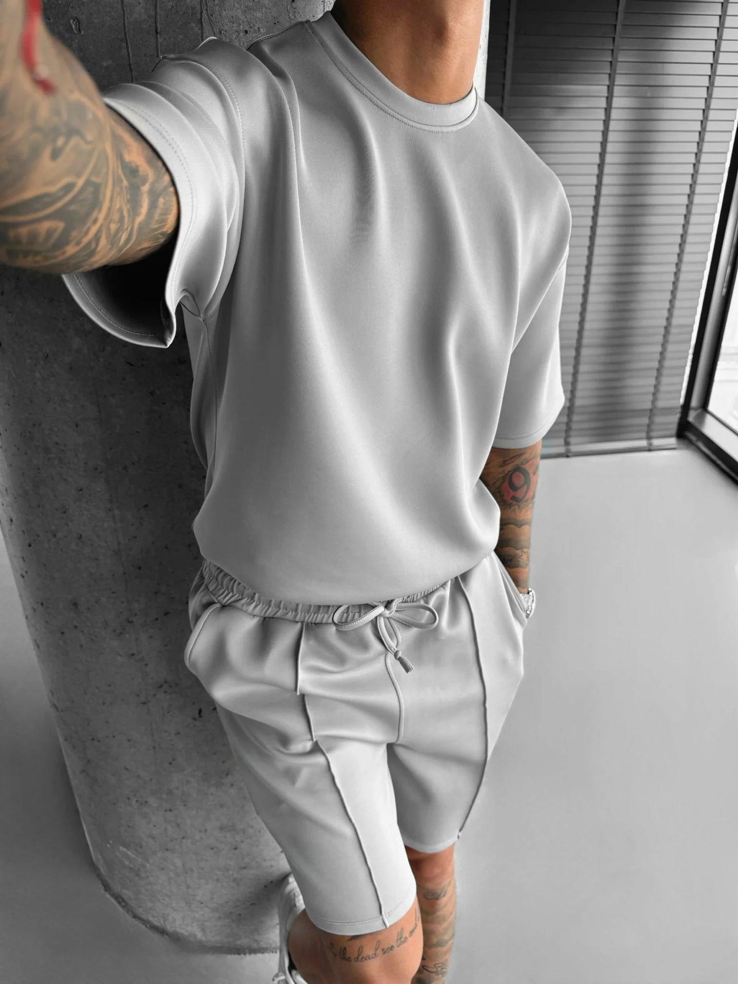 Men's Summer Sports Set – Short Sleeve T-Shirt and Breathable Polyester Shorts