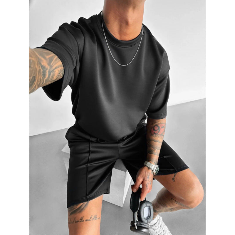 Men's Summer Sports Set – Short Sleeve T-Shirt and Breathable Polyester Shorts
