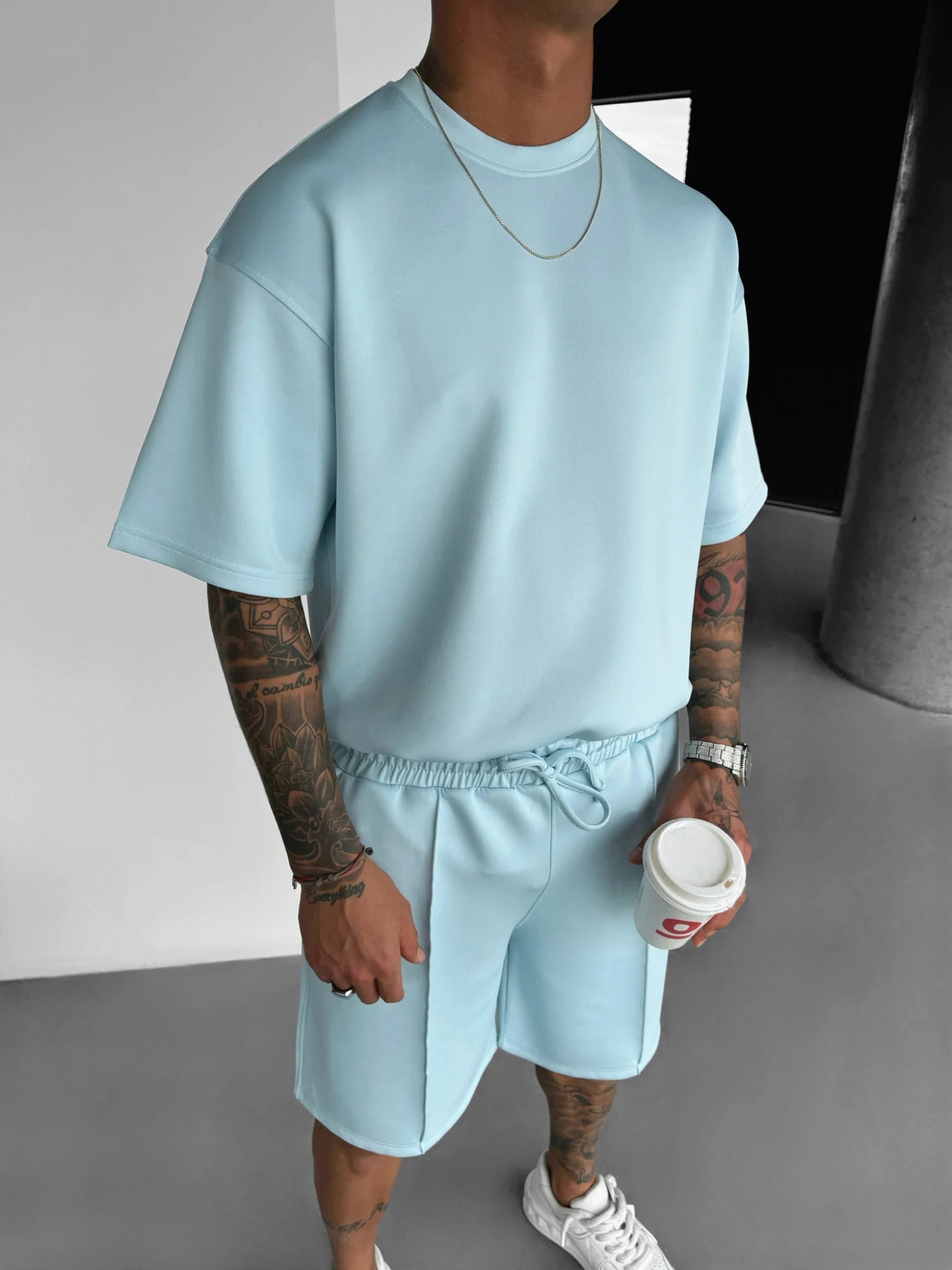 Men's Summer Sports Set – Short Sleeve T-Shirt and Breathable Polyester Shorts
