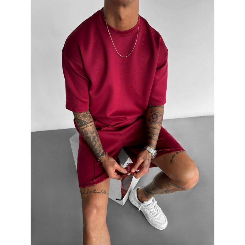 Men's Summer Sports Set – Short Sleeve T-Shirt and Breathable Polyester Shorts