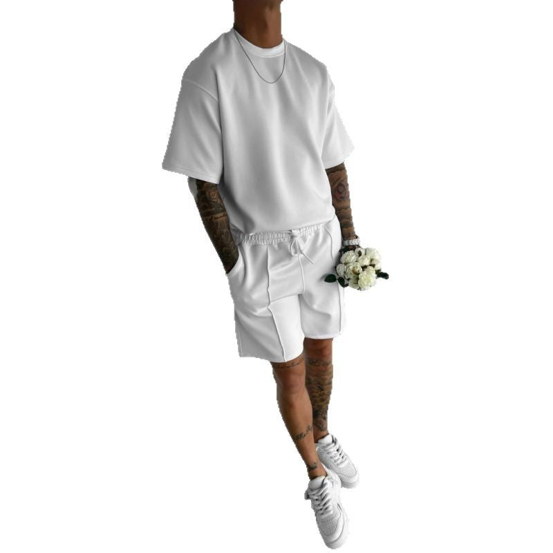 Men's Summer Sports Set – Short Sleeve T-Shirt and Breathable Polyester Shorts