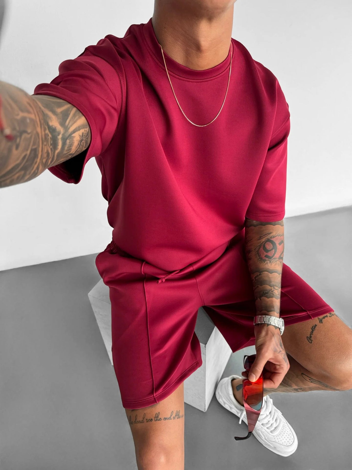 Men's Summer Sports Set – Short Sleeve T-Shirt and Breathable Polyester Shorts