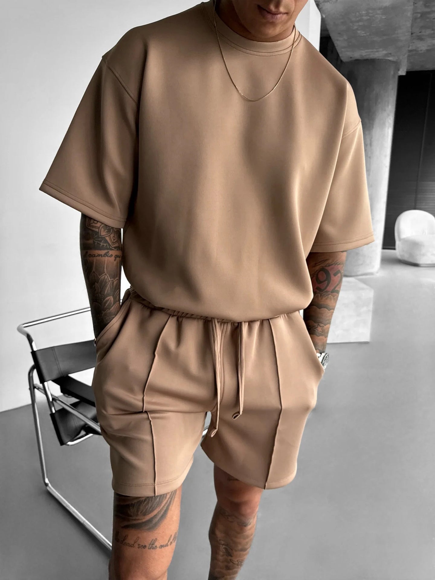 Men's Summer Sports Set – Short Sleeve T-Shirt and Breathable Polyester Shorts