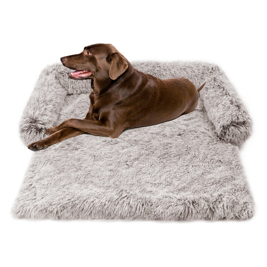 2-in-1 Plush Pet Bed and Blanket | Soft Washable Dog Sofa with Long Fur and Cotton Filling