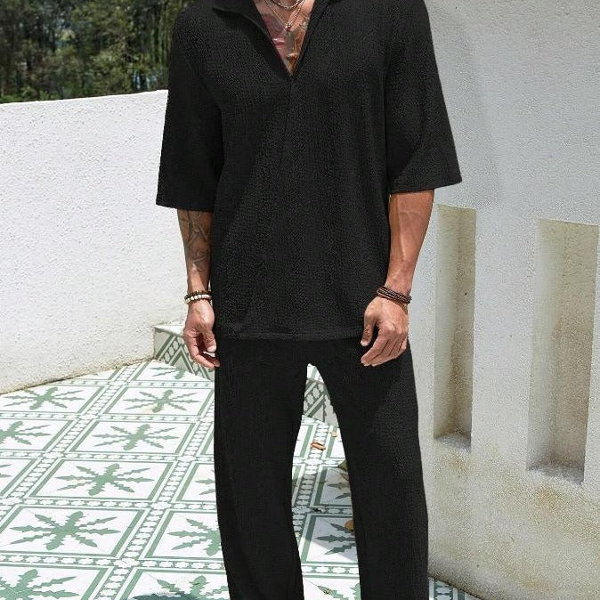Men's Summer Commuter Set – Short Sleeve Top & Straight-Leg Trousers