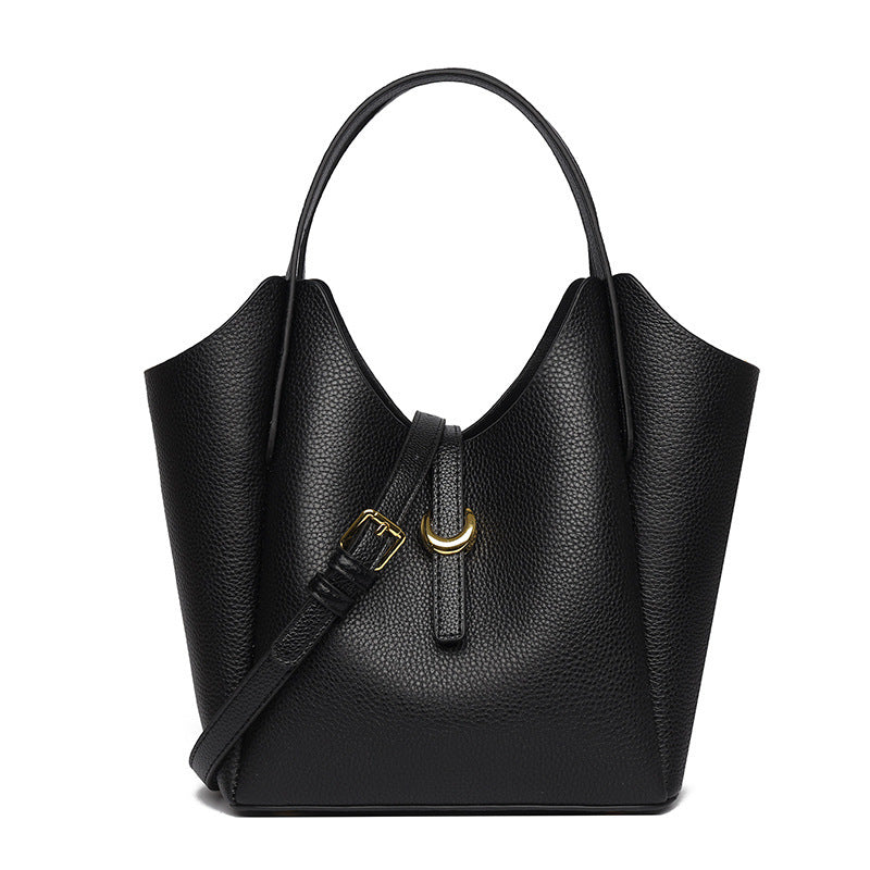 Genuine Leather Women's Bucket Handbag – Large Capacity & Elegant Design
