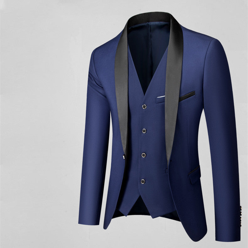Men’s Elegant Green Business Suit with Fruit Collar – Slim Fit Casual Formal 3-Piece Set