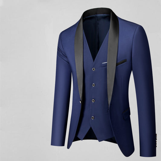 Men’s Elegant Green Business Suit with Fruit Collar – Slim Fit Casual Formal 3-Piece Set