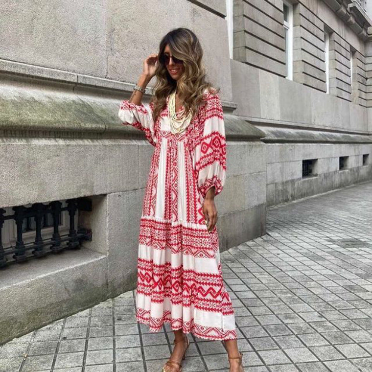 Boho Summer Dress for Women – Elegant Vintage Floral Long Casual Dress