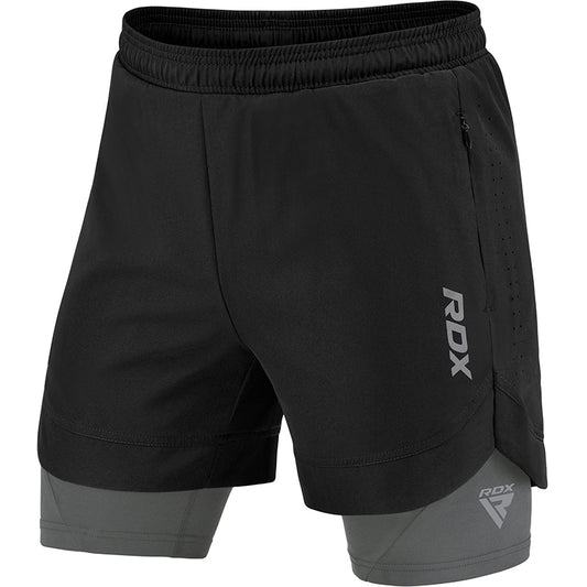 2-in-1 Compression MMA Training Shorts T16 – Athletic Workout Shorts with Inner Liner and Side Pockets for Gym, Running, and CrossFit