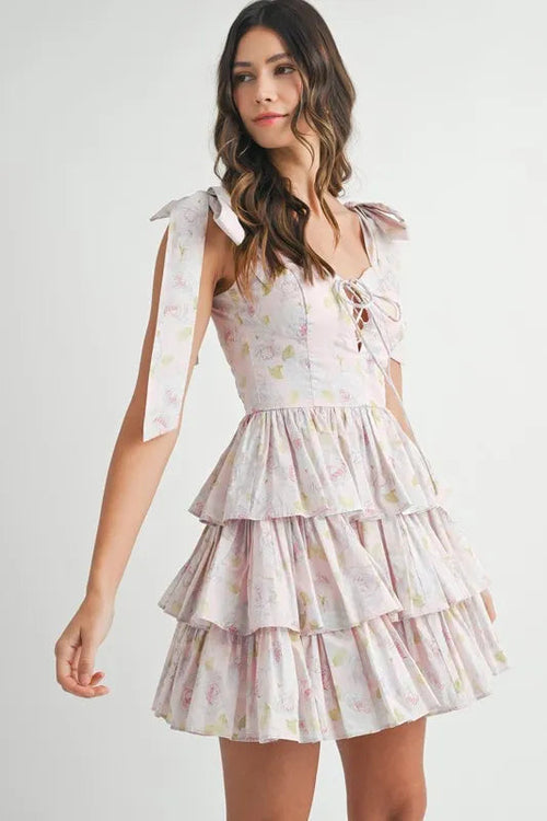 MABLE Floral Print Layered Mini Dress with Tie Straps – Lightweight and Romantic Summer Dress for Vacation and Day Outfits