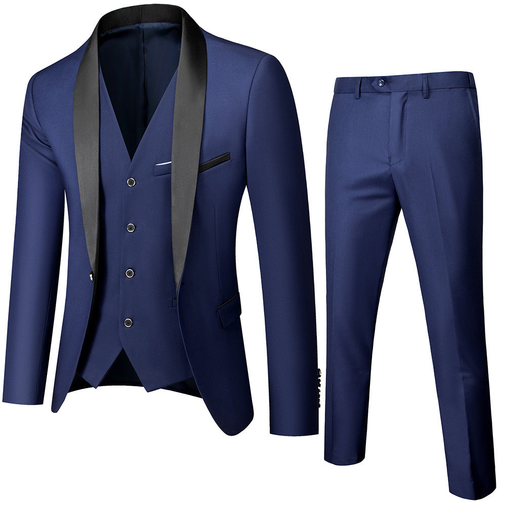 Men’s Elegant Green Business Suit with Fruit Collar – Slim Fit Casual Formal 3-Piece Set